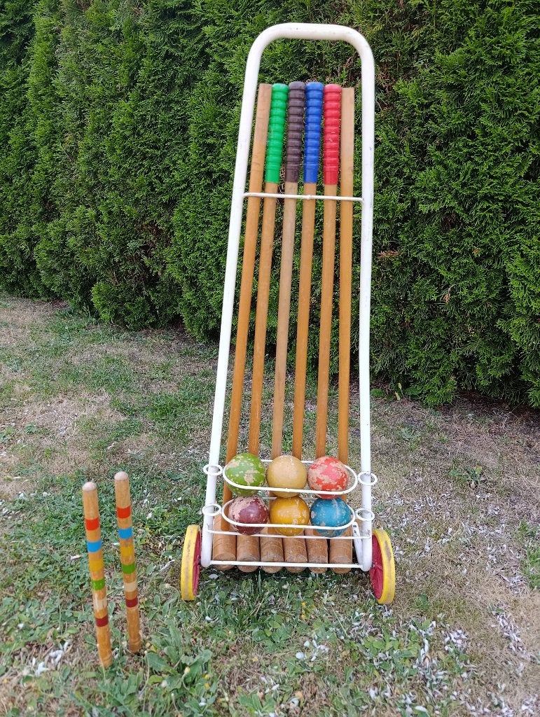 Jeu de croquet en bois VINTAGE Années 70 avec chariot, Enlèvement, Utilisé