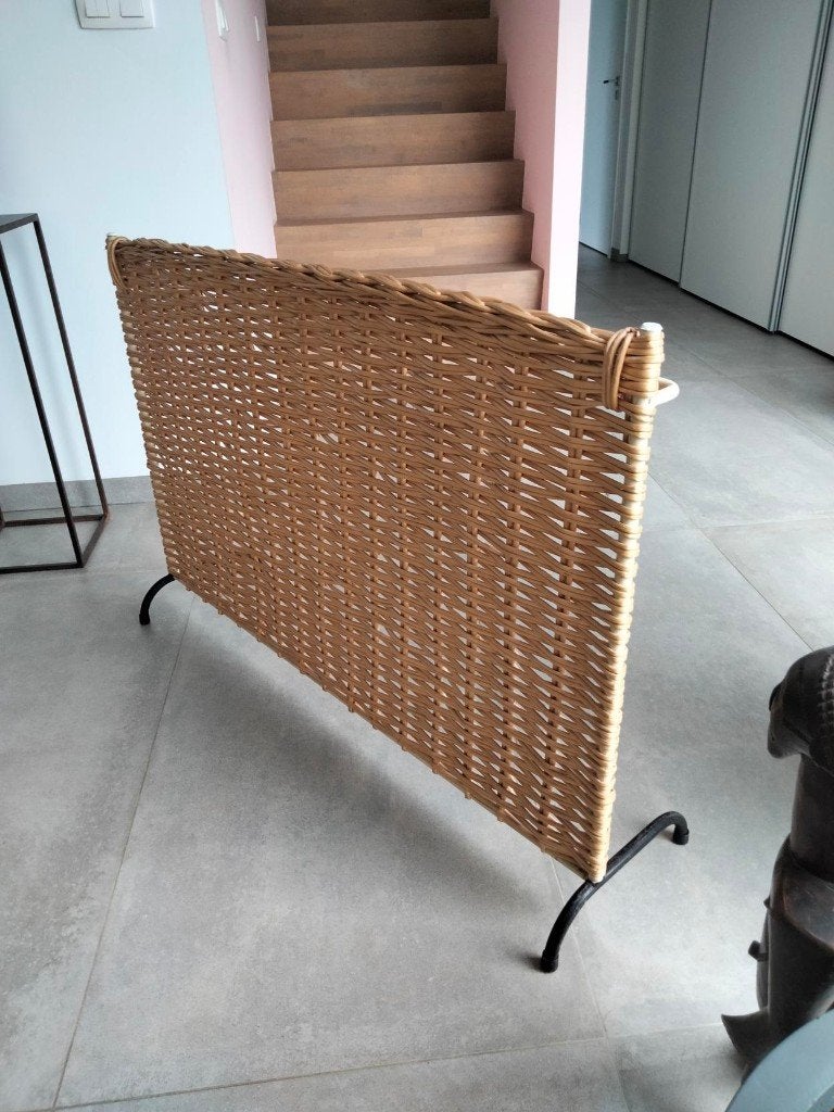 1950s vintage fifties haardscherm riet handwerk fire screen, Verzamelen, Ophalen, Huis en Inrichting