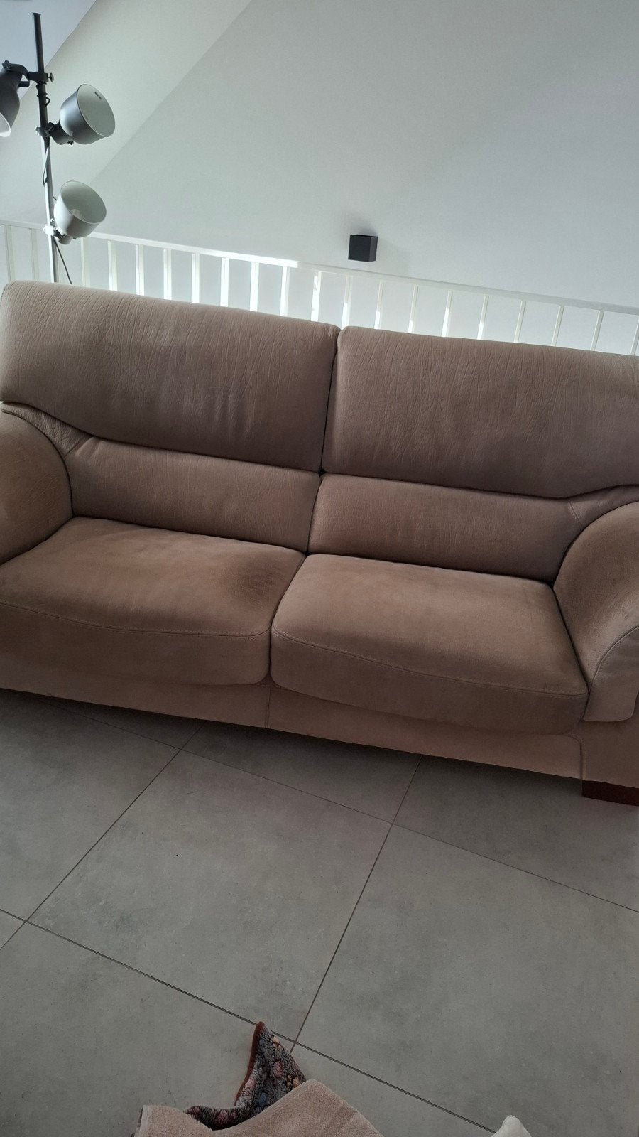 lederen zetel 2m vr. . donker beige. Gratis, Huis en Inrichting, Ophalen, Gebruikt, Driepersoons, Leer