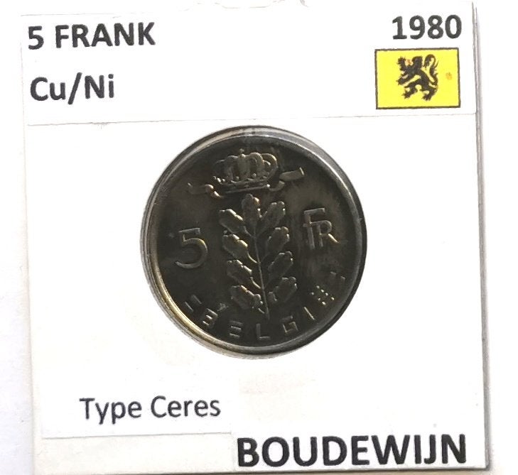 5 Frank ceres 1980 VL, Postzegels en Munten, Ophalen of Verzenden, Metaal, Losse munt