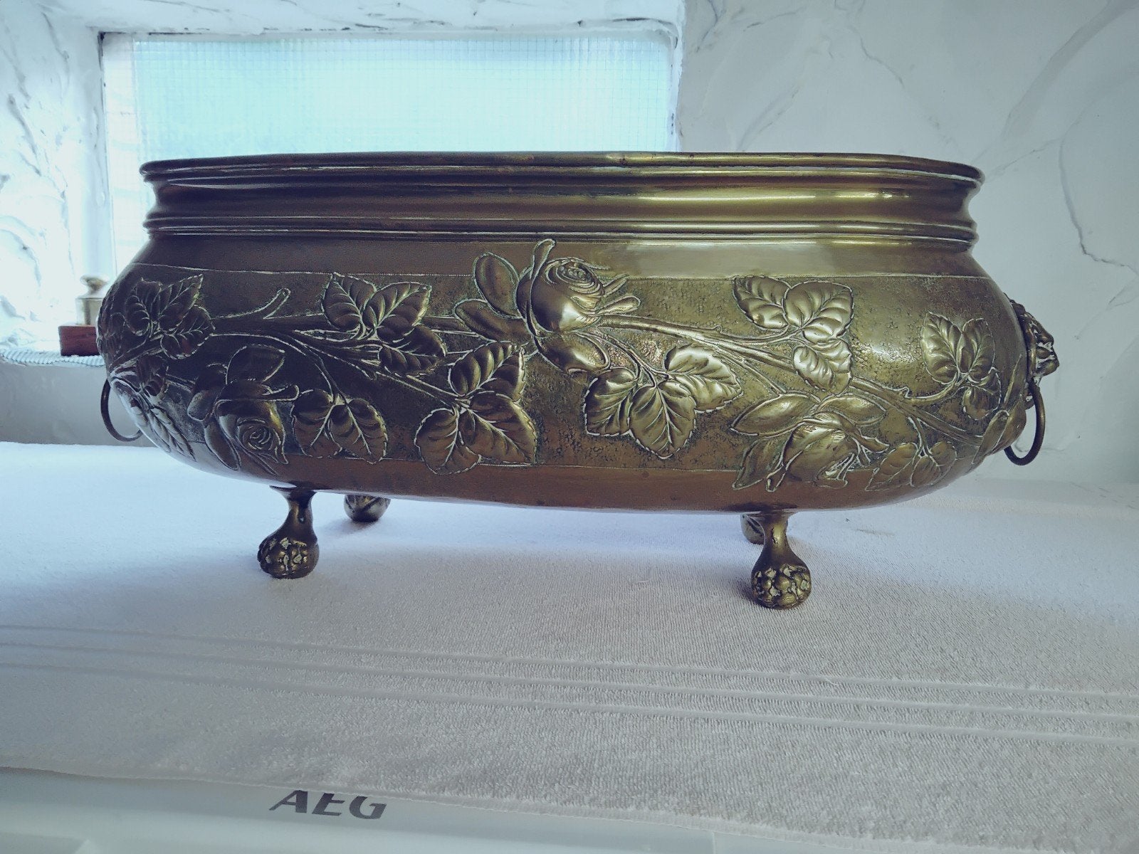 prachtige Antieke koperen bloemen pot, Antiek en Kunst, Ophalen