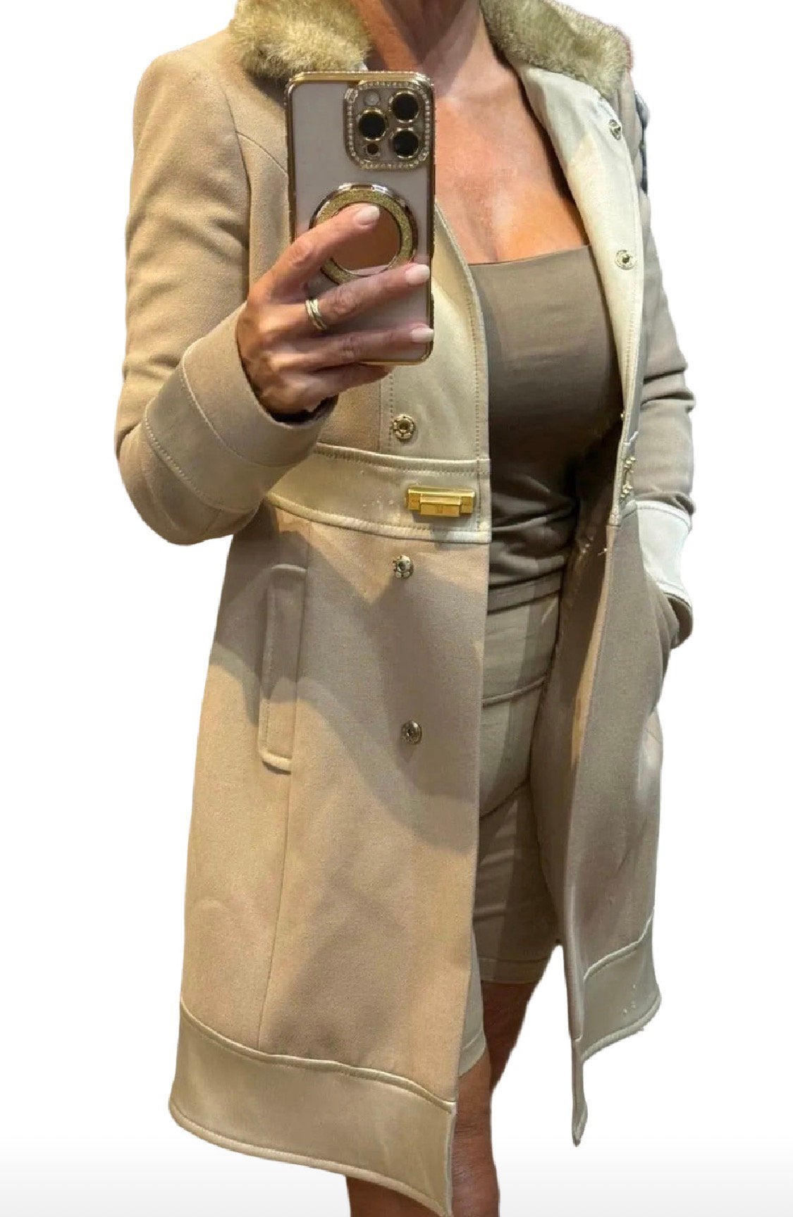 Elisabetta Franchi long manteau vestz gold luxe T36, Enlèvement ou Envoi, Comme neuf, Beige