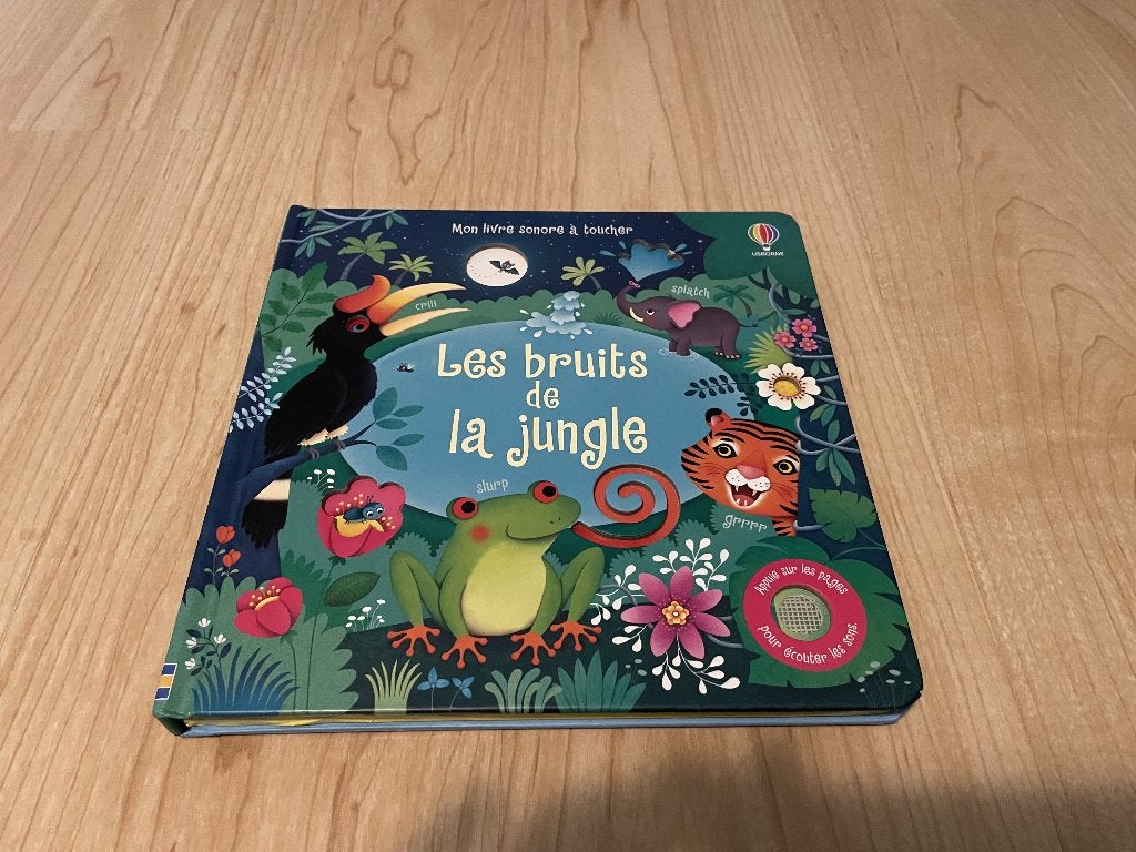 Livre sonore "Les bruits de la jungle" (FR), Enlèvement, Comme neuf, Livre à déplier, à toucher ou à découvrir, 2 à 3 ans