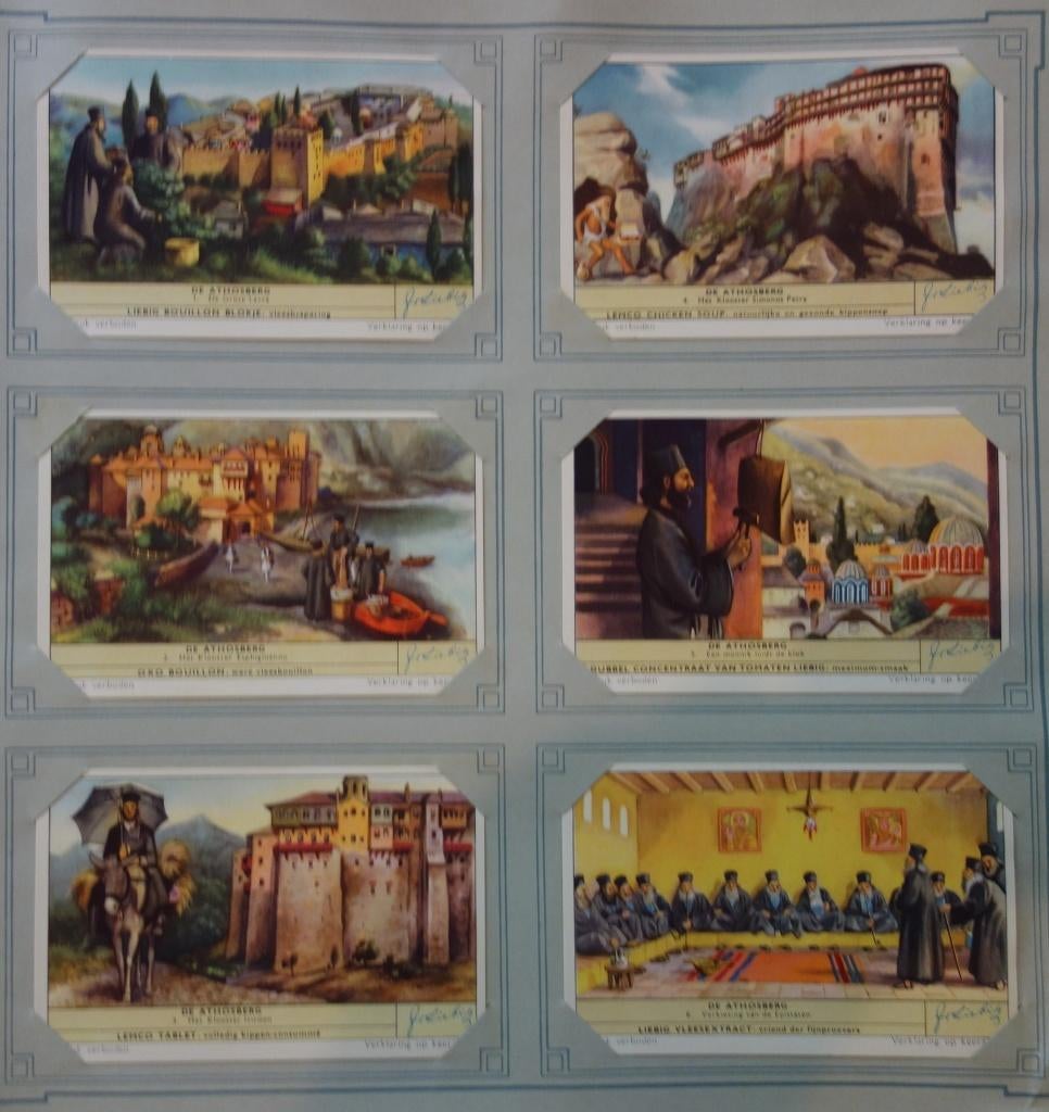 Set Liebig Prenten De Athosberg (1956)., Verzamelen, Ophalen of Verzenden, Zo goed als nieuw, 1940 tot 1960, Gebouw