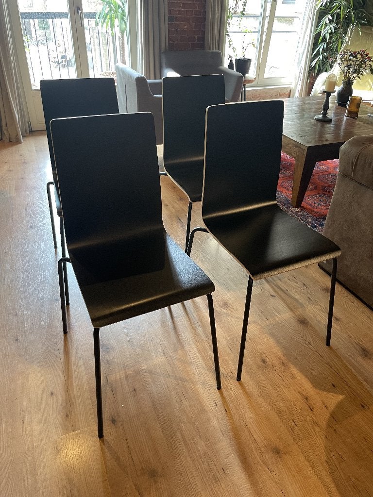 Set van 4 moderne design eetkamerstoelen, Huis en Inrichting, Stoelen, Gebruikt, Vier, Zwart, Ophalen
