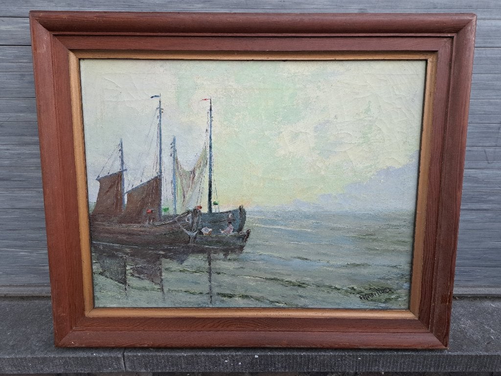 huile sur toile marine signe F hemelson, Ophalen of Verzenden, Doek