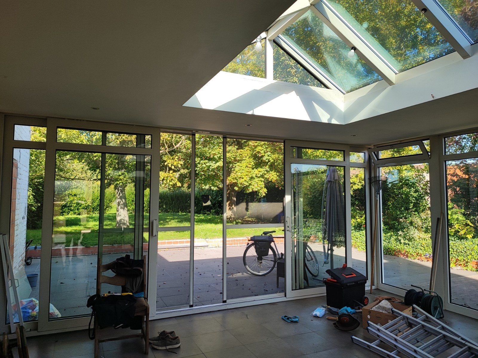 veranda, gebroken wit, dubbel glas, met schuifraam, Ophalen, Gebruikt