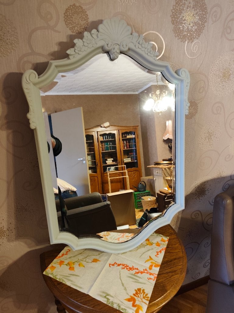 vintage geschilderde kuifspiegel, Huis en Inrichting, Minder dan 50 cm, Gebruikt, Ophalen of Verzenden, Minder dan 100 cm