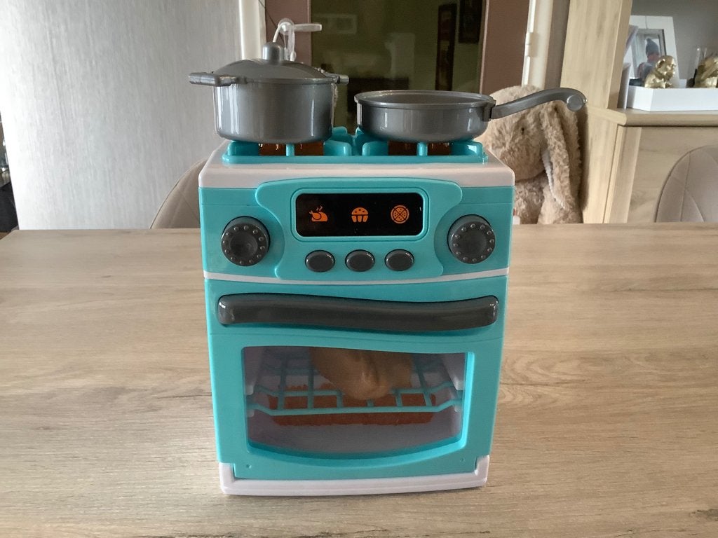 Four à jouets en plastique avec accessoires (21x17 cm), Enlèvement ou Envoi, Comme neuf, Plastique, Accessoires de cuisine de jeu