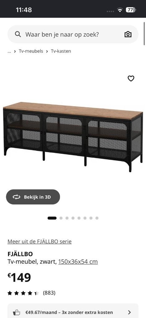 TV Meubel, Gebruikt, Ikea, modern, hout en metaal, 100 tot 150 cm, Minder dan 100 cm