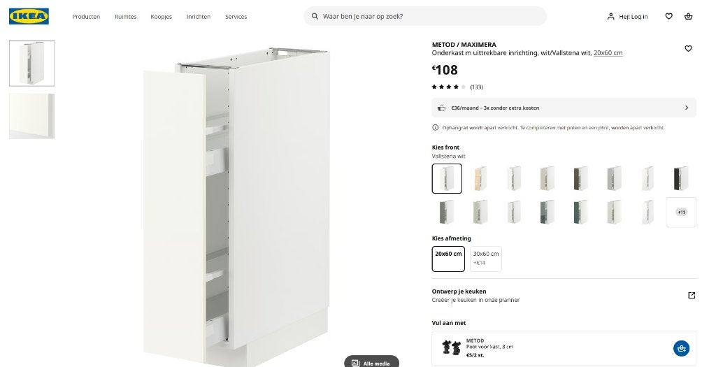 2x IKEA Metod/Maximera keuken onderkast 20x60 cm, wit, Ophalen, Minder dan 50 cm, Gebruikt, Wit