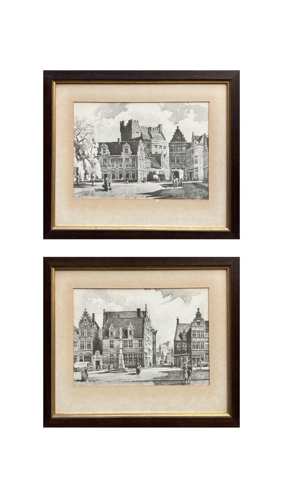 2 prints van tekeningen van Gent door Herman Verbaere in ‘78, Antiek en Kunst, Ophalen of Verzenden, Print, Print/reproductie