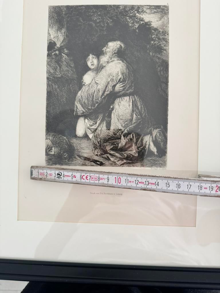 Oude gravure “Abraham und Isaak” – W. Unger – klassiek, Enlèvement ou Envoi, Gravure