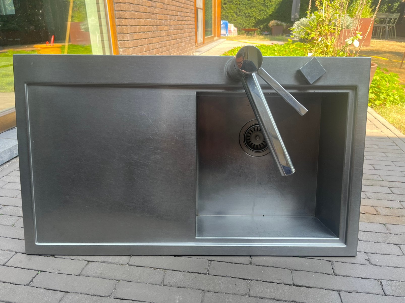Inox wasbak met kraan, Ophalen, Gebruikt, 50 tot 100 cm, Minder dan 100 cm