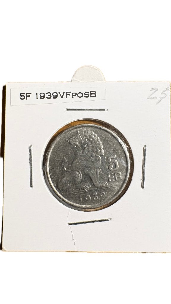 LEOPOLD III: 5 FRANCS 1939VF positie B (2), Ophalen of Verzenden