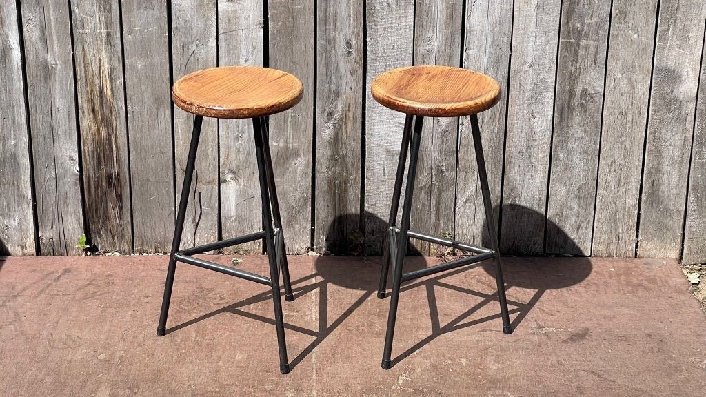 tabourets de bar industriels—structure noir(24stock), Enlèvement ou Envoi, Brun, Bois, Vintage industriële barkrukken
