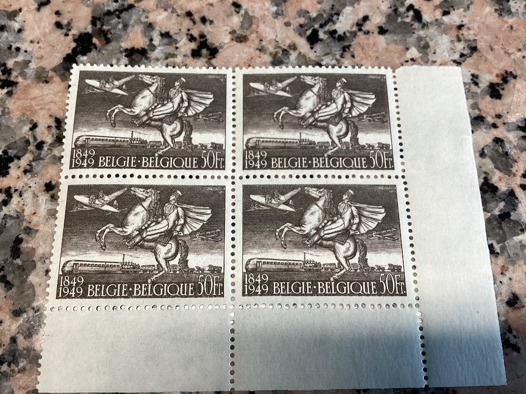 Blok van 4 gegeerde luchtpostzegels 50 fr 1849-1949, Luchtvaart, Ophalen of Verzenden, Postfris, Postfris