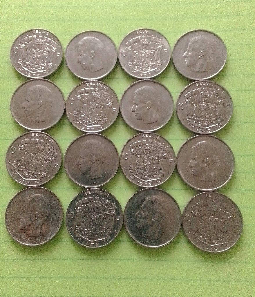 16 pièces de 10 francs belges 1969 à 1977 Baudouin, Timbres & Monnaies, Enlèvement ou Envoi, Autre, Argent