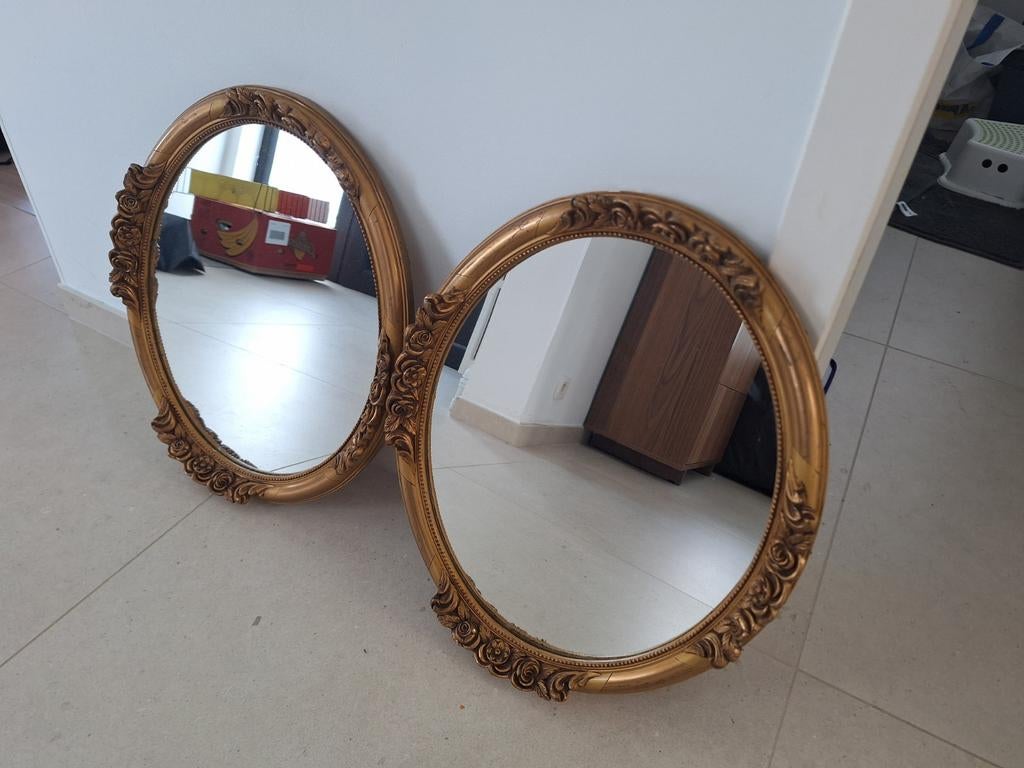 2 anciens grand miroir vintage napoleon 3 doré biseauté, Antiquités & Art, Enlèvement
