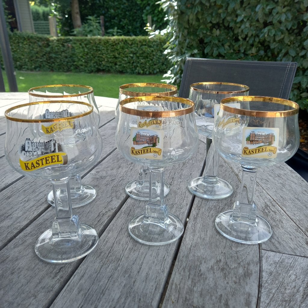 Kasteelbier : bierglazen verschillende voet en/of logo 6st., Verzamelen, Ophalen
