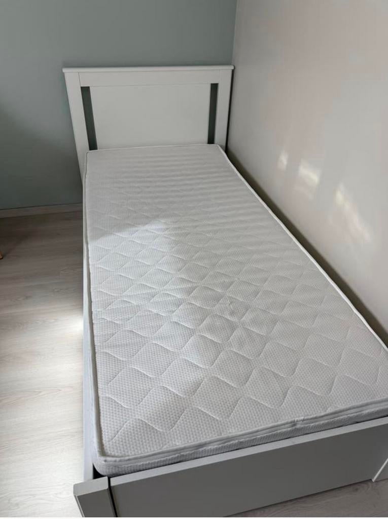 SONGESAND Bedframe met 2 bedlades, wit, 90x200 cm, 90 cm, Une personne, Enlèvement, Utilisé