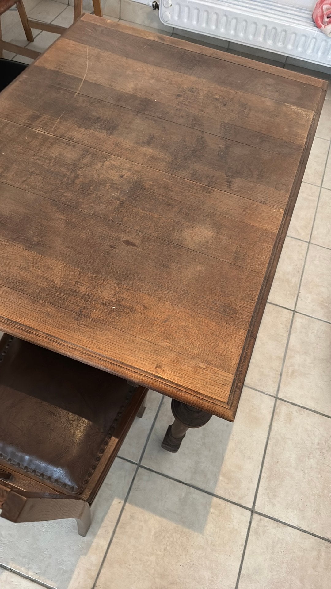 Antieke houten tafel + 3 stoelen, Ophalen