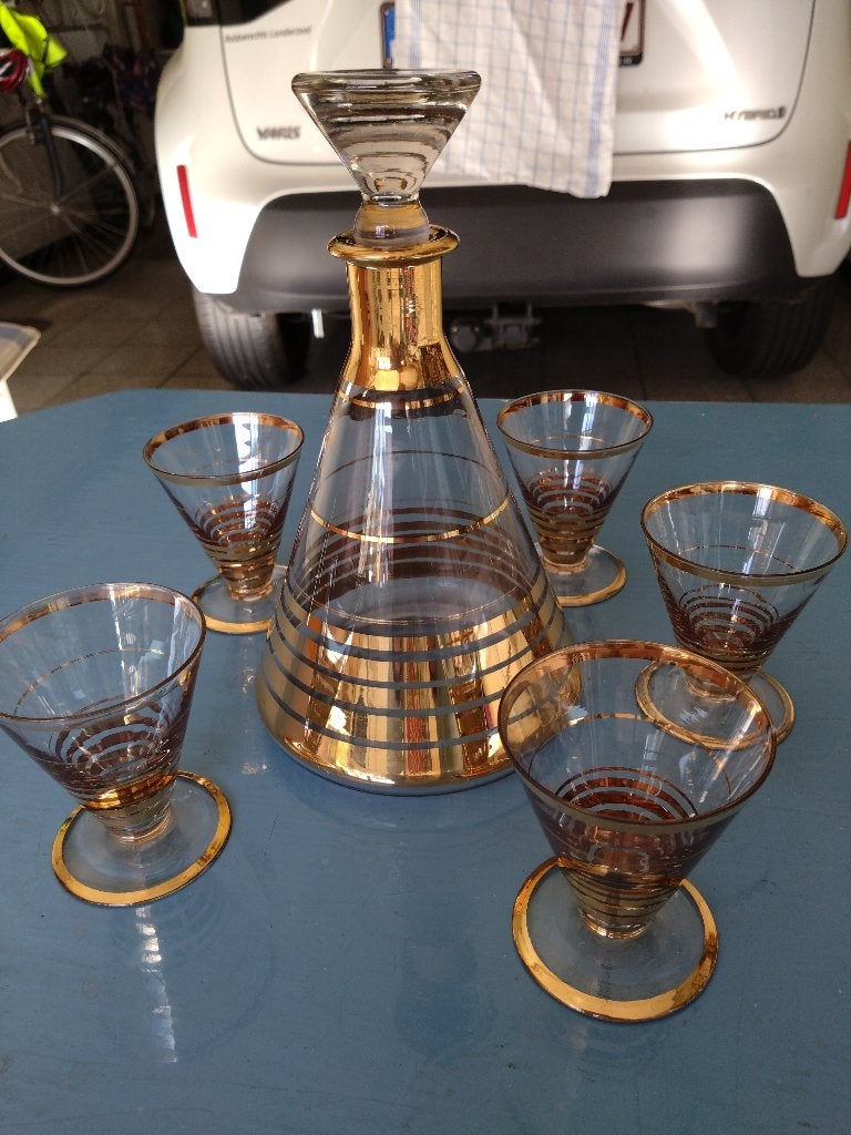 Aperitief karaf met vergulde lijnen, Ophalen, Glas of Glazen, Gebruikt, Klassiek