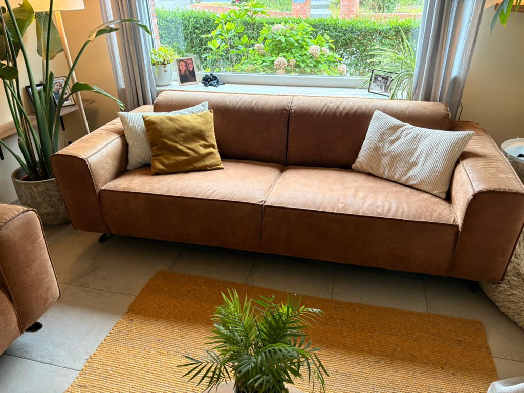 2 x 3 zit zetel Cognac kleur, Huis en Inrichting, Zetels | Zetels, Ophalen, Driepersoons, Zo goed als nieuw, Rechte bank