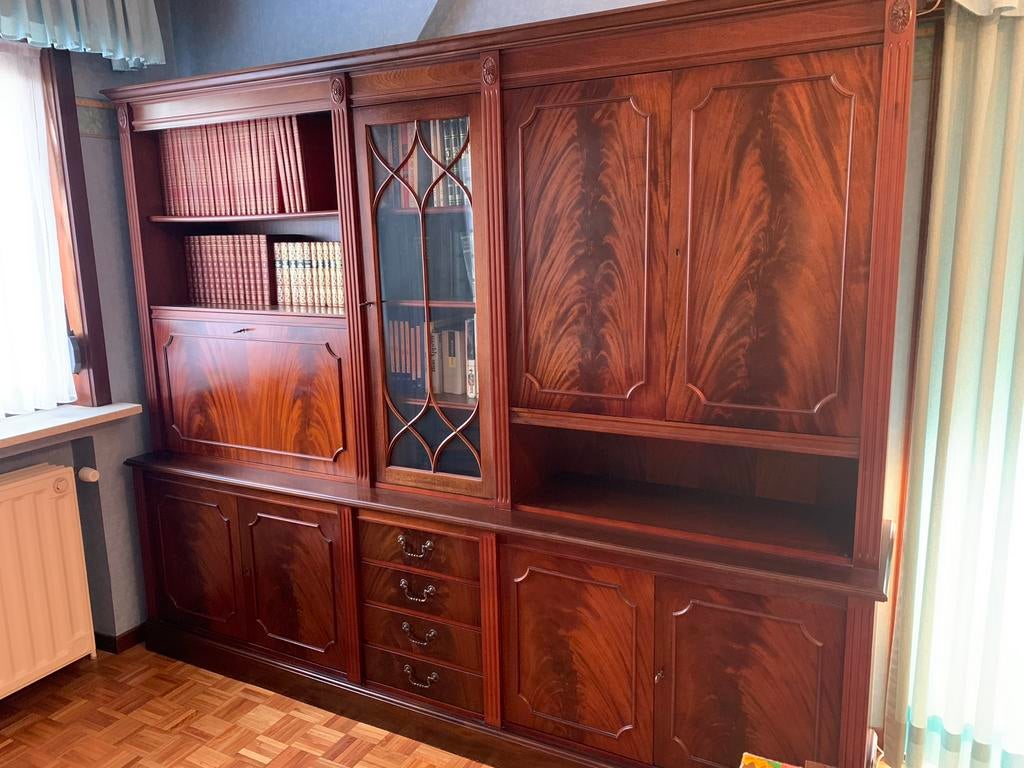 Bureau-/boekenkast in massief hout met secretaire, Ophalen, Gebruikt