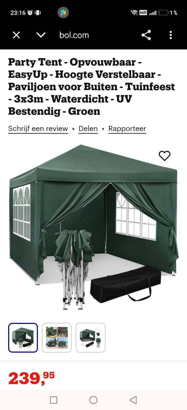 Parasol Neuf 3x3, Neuf, Pliable, 2 mètres ou plus, Moins de 4 mètres