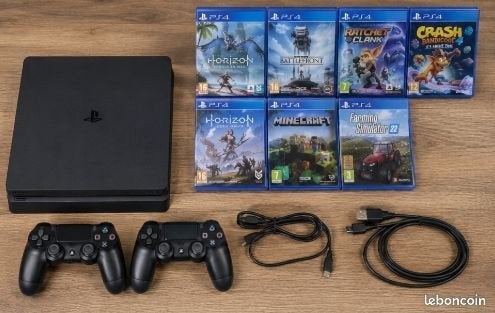 Console PS4 Slim 500 Go + 2 Manettes + Câbles, 500 GB, Met 2 controllers, Ophalen of Verzenden, Zo goed als nieuw