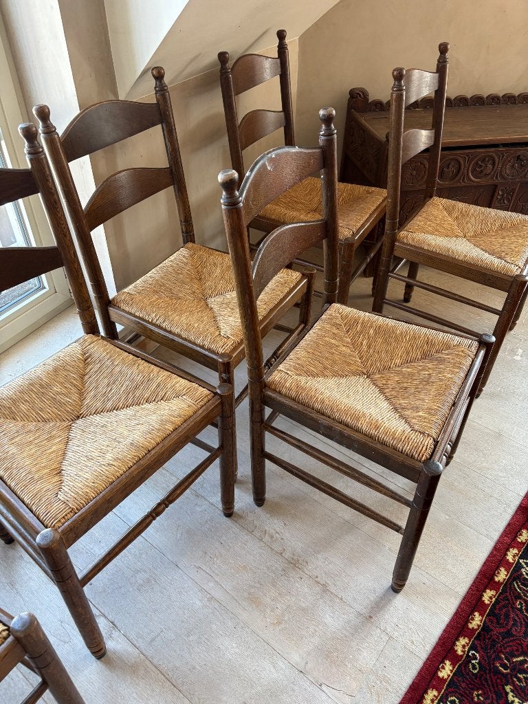 9 stoelen, Huis en Inrichting, Stoelen, Ophalen, Gebruikt, Bruin, Hout