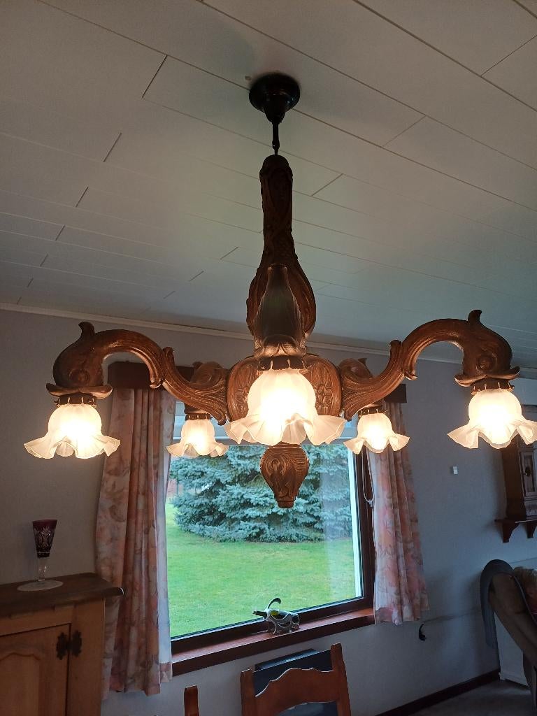Lustre artisanale rustique, Maison & Meubles, Enlèvement, Comme neuf, Bois, Rustique