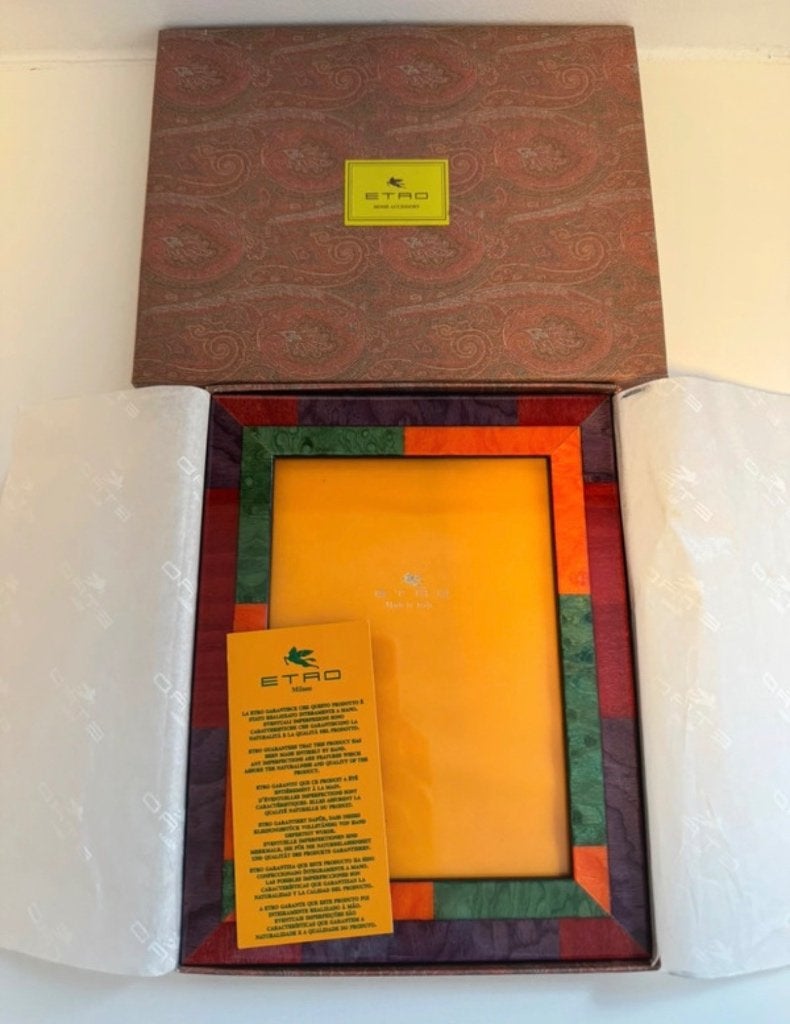 ETRO Milano luxe fotolijst / fotokader hout – multicolor, Antiek en Kunst, Ophalen of Verzenden