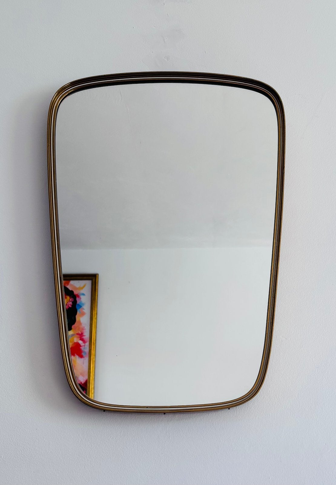 Prachtige Vintage Mid-Century Messing Wandspiegel, Ophalen, Minder dan 50 cm, Zo goed als nieuw, Minder dan 100 cm