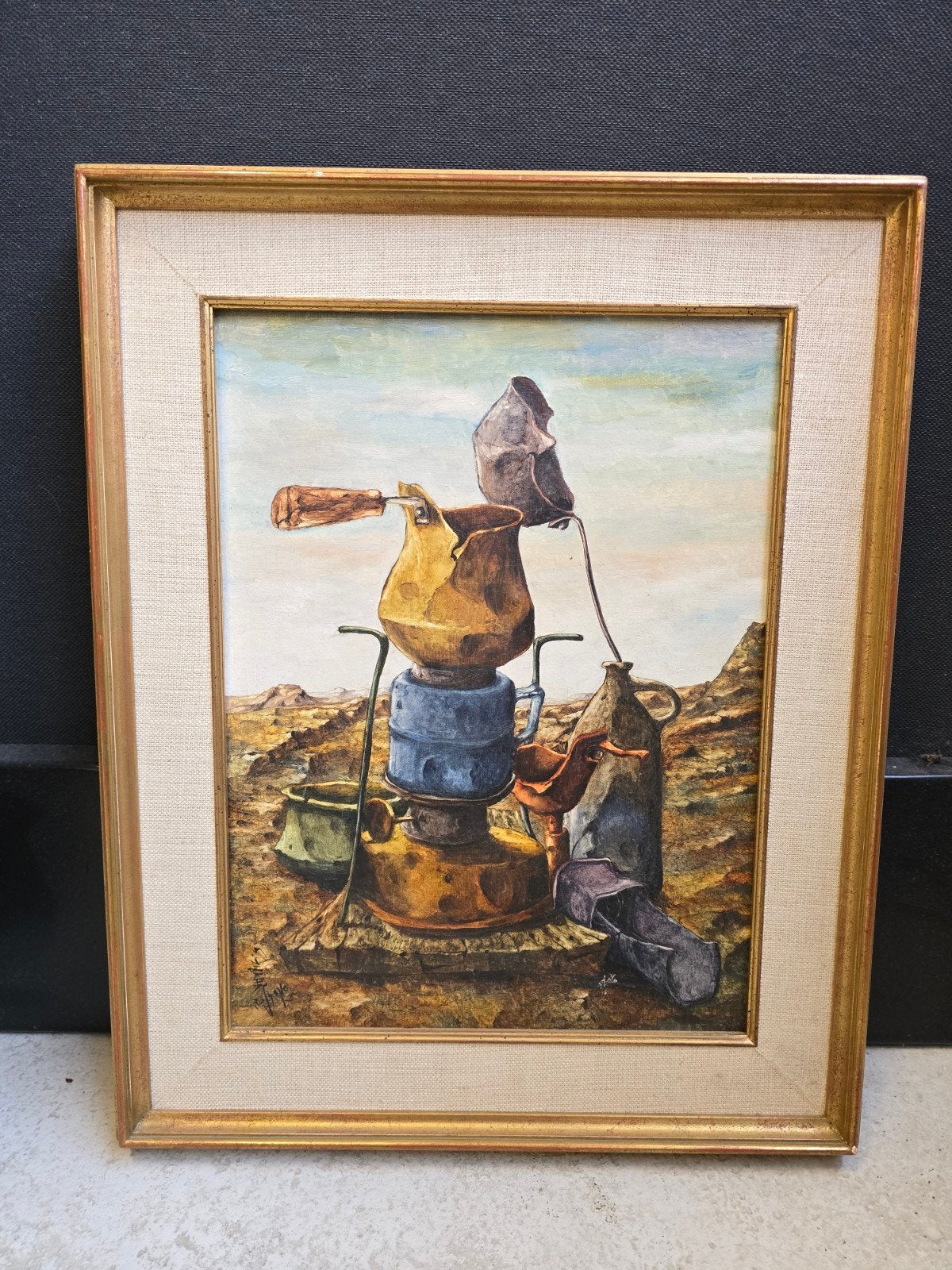 modern vintage schilderij, Ophalen, Doek, Olieverf, Bijzondere lijst