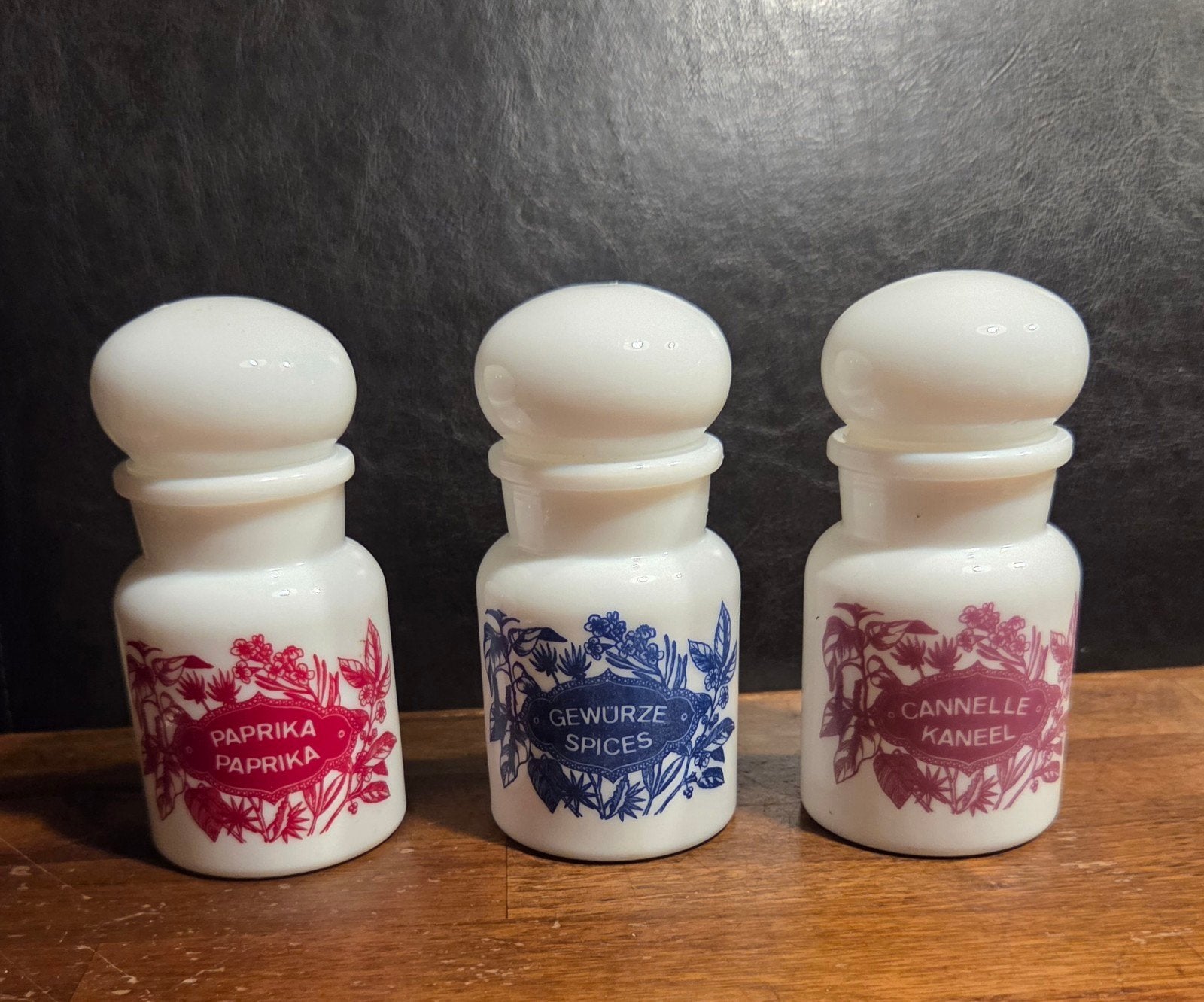 Vintage kruidenpotjes melkglas (3 stuks), Ophalen of Verzenden, Zo goed als nieuw, Vintage