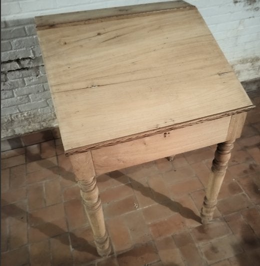 Petit bureau scriban ancien en pin décapé, Enlèvement