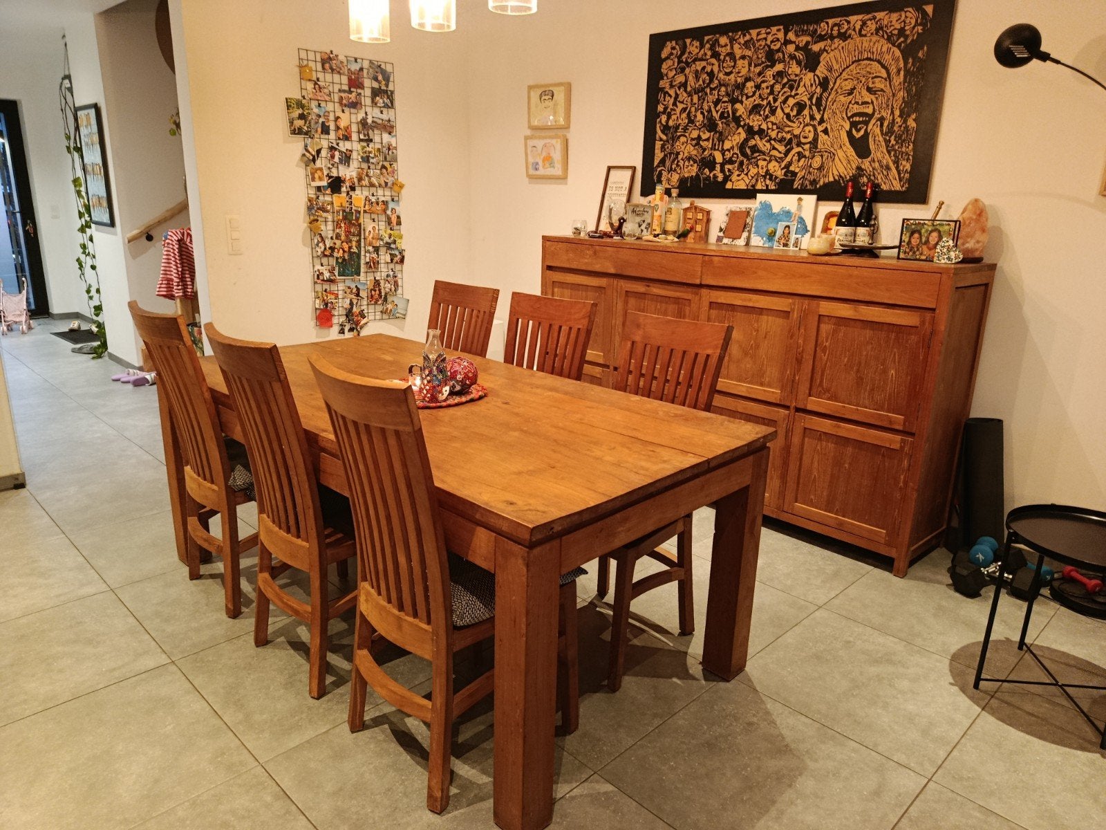 Eettafel en 6 stoelen uit teak, Huis en Inrichting, Ophalen, Zo goed als nieuw, Rustiek, 6 tot 8 stoelen