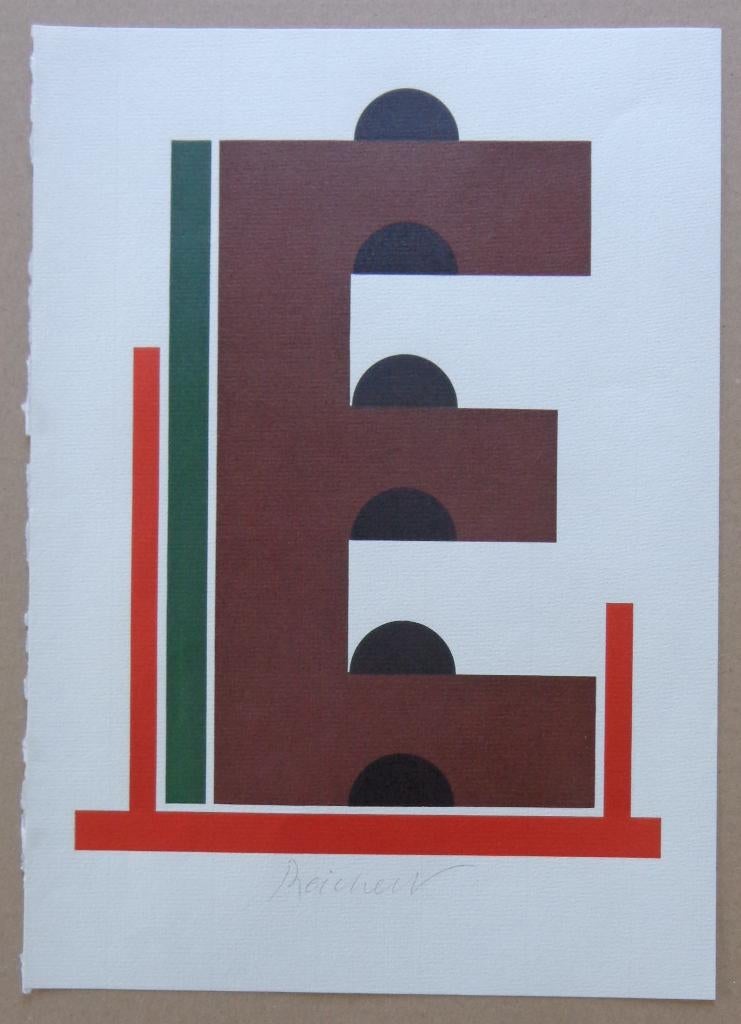 JOSUA REICHERT / BUCHSTABE E / KLEURHOUTSNEDE / 33x23cm SIG, Antiquités & Art, Art | Lithographies & Sérigraphies, Signé, Enlèvement ou Envoi