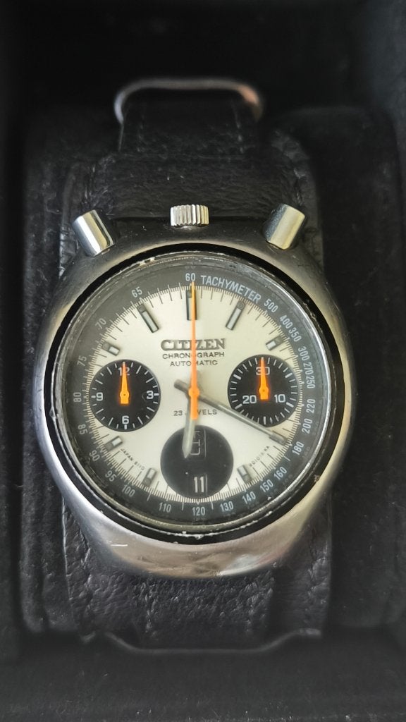 Citizen Bullhead 8110A Chronograph Automatic Vintage 67-9011, Handtassen en Accessoires, Staal, Ophalen of Verzenden, Leer, Gebruikt