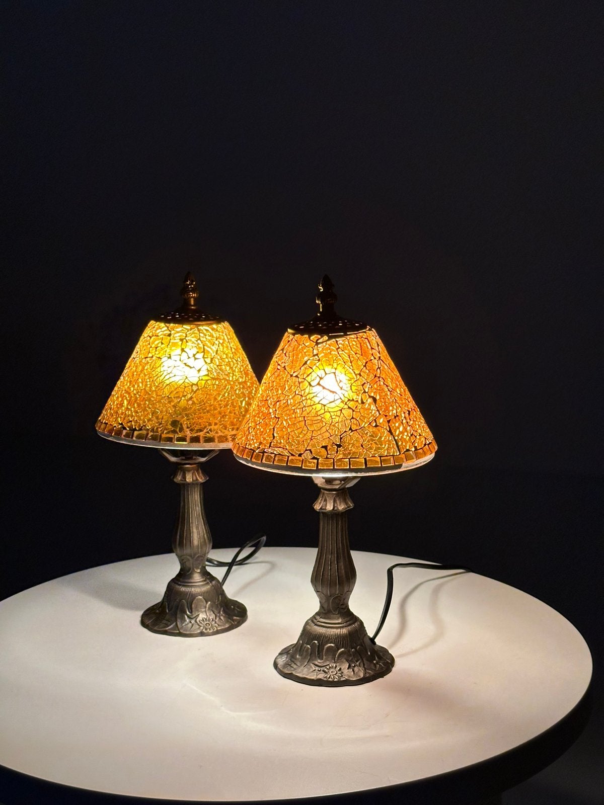 Ensemble de deux lampes en mosaïque de style Tiffany, Enlèvement, Comme neuf, Verre, Vintage
