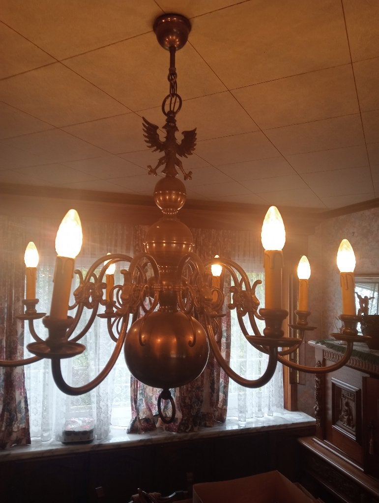 Lustre flamand classique à 8 bras et 2 appliques, Enlèvement, Comme neuf, Vlaams