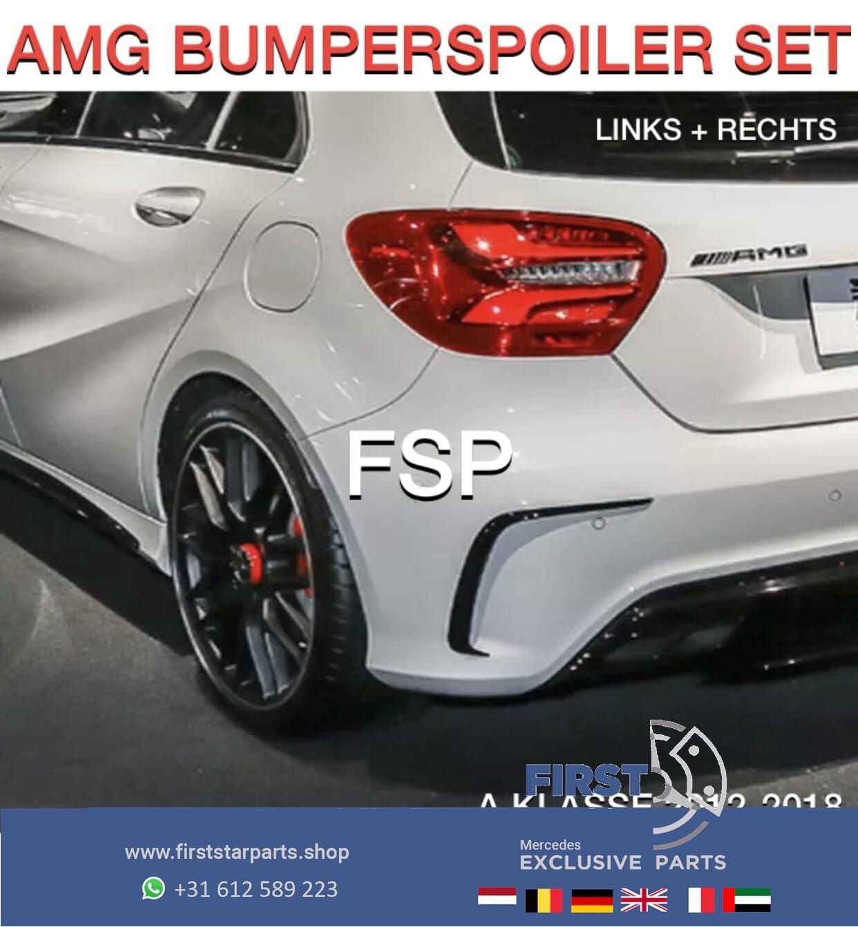 W176 A45 AMG AERO SPOILER SET L/R PERFORMANCE PAKKET Mercede, Gebruikt, -, Ophalen of Verzenden, -
