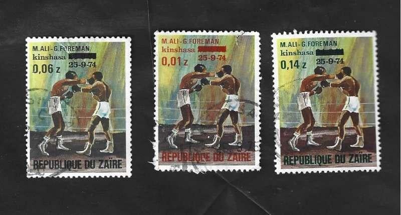 3 Postzegels Wereldkampioenschap boksen Zaire opdruk, Timbres & Monnaies, Timbres | Timbres thématiques, Enlèvement ou Envoi, Affranchi