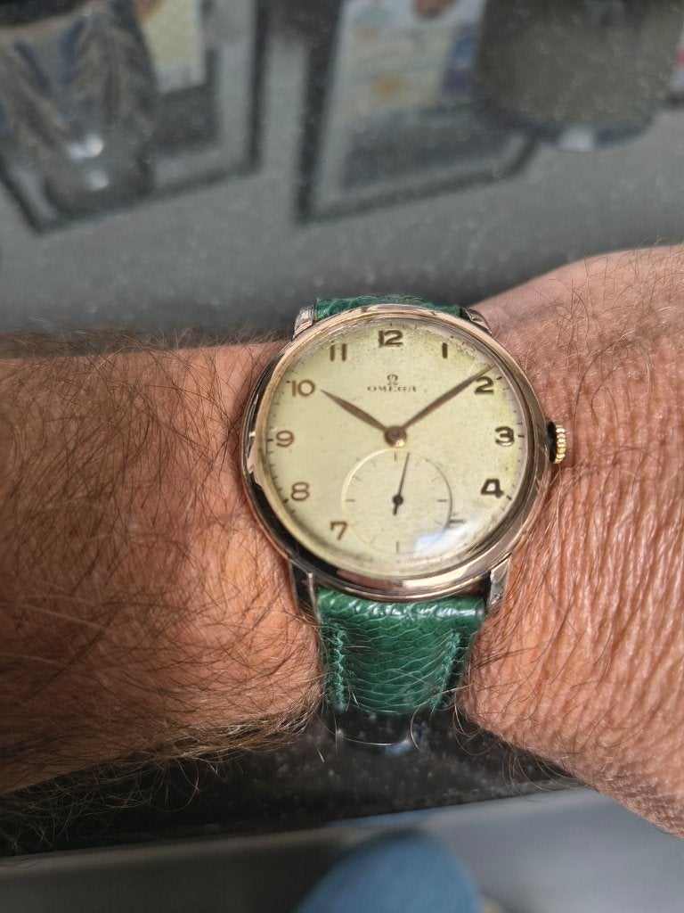 Montre Omega Jumbo Oversize ancienne, Montre-bracelet, Cuir, Or, Enlèvement