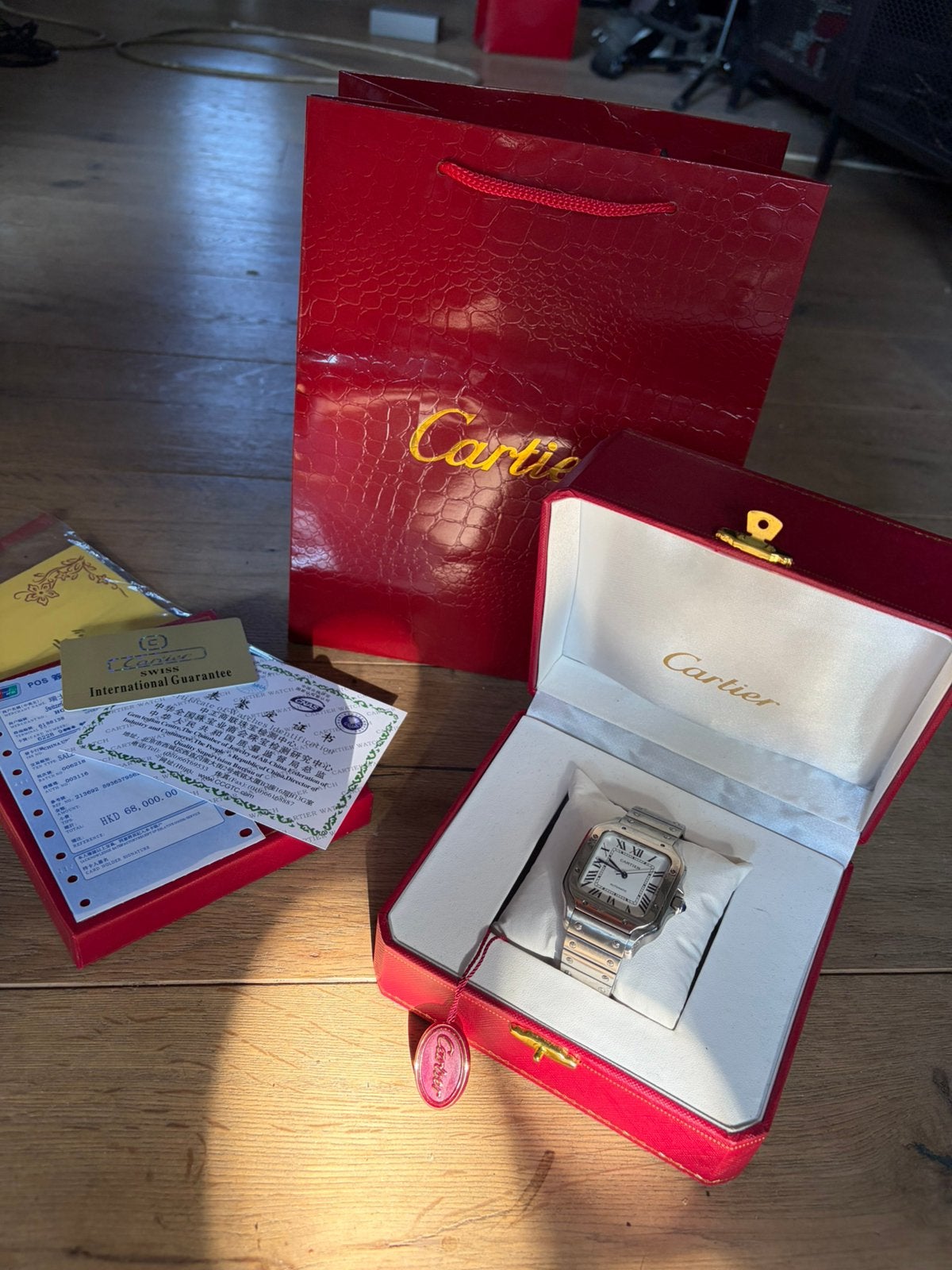 Cartier Santos Automatic 4072 - met doos, tas & papieren, Handtassen en Accessoires, Horloges | Heren, Ophalen of Verzenden, Zo goed als nieuw