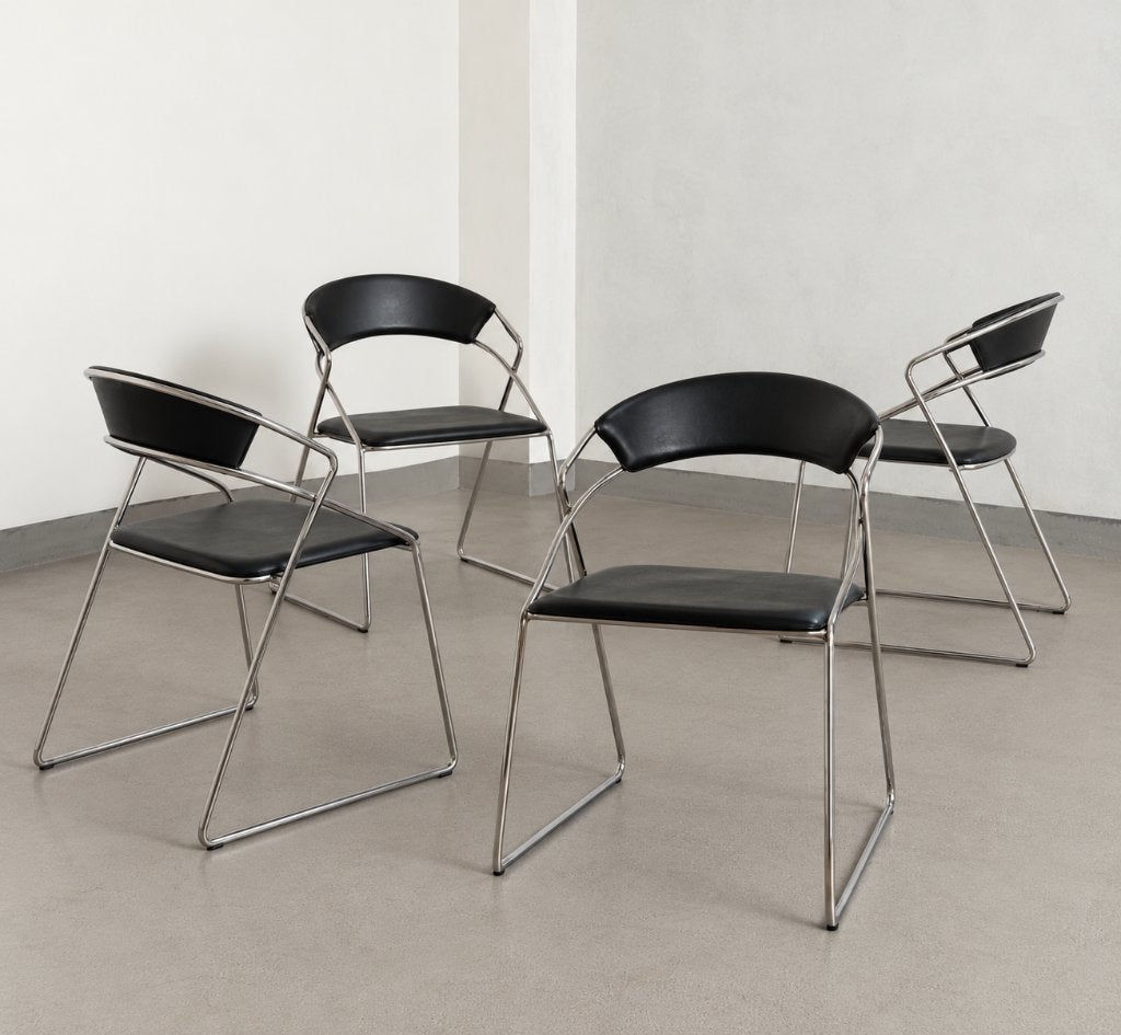 4 vintage design stoelen, Huis en Inrichting, Ophalen, Zwart, Leer