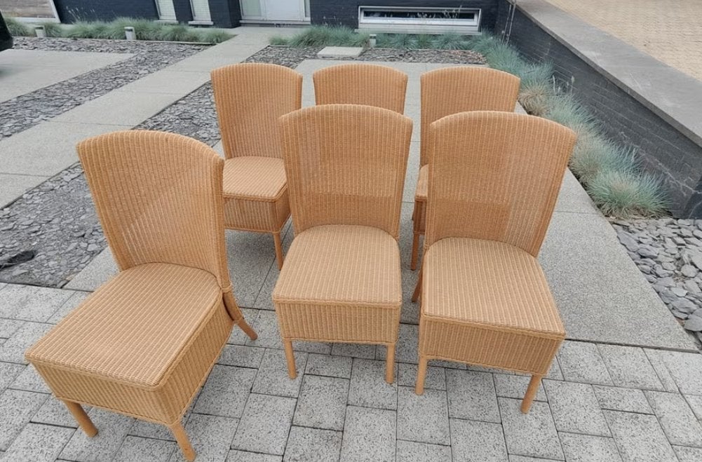 Set van 6 rieten eetkamerstoelen goede staat, Huis en Inrichting, Ophalen, Bruin, Riet of Rotan, Zo goed als nieuw