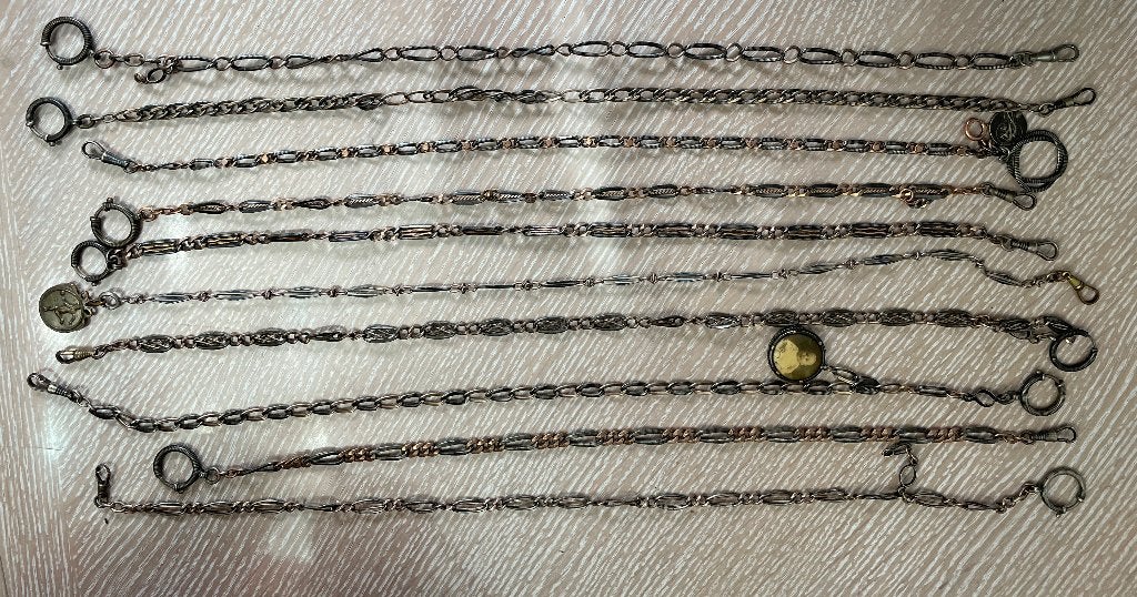 Zakhorloge met 10 kettingen in sterling zilver en vernikkeld, Ophalen, Zakhorloge, 1900 tot 1930, Met ketting